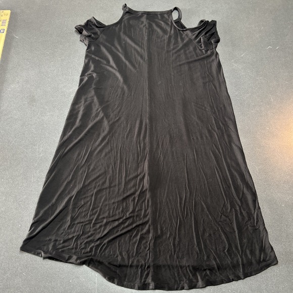 Torrid 00 Solid Black Jersey Knit Cold Shoulder Dress Midi Sz M L Super Soft - Picture 5 of 6